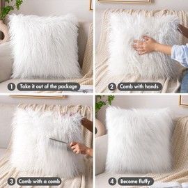 MIULEE Christmas Fluffy Decorative Square Plush Pillow Case Faux Fur Cushion Covers For Sofa Bedroom Car 18 x 18 Inch 45 x 45 CM White Set of 2