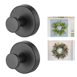 Suction Cup Wreath Hanger，Suction Cup Hooks Hanging 15 Lbs，Waterproof Suction Cup Wreath Holder for Windows, Shower, Wreaths，Smooth Doors (Black, 2)