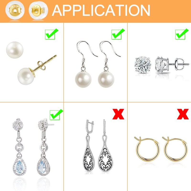 18K Gold Earring Backs for Studs, 16Pcs Comfortable Silicone Earring