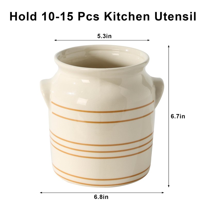 ATLZBLTCI Ceramic Farmhouse Kitchen Utensil Holder for Countertop, Rustic Cooking