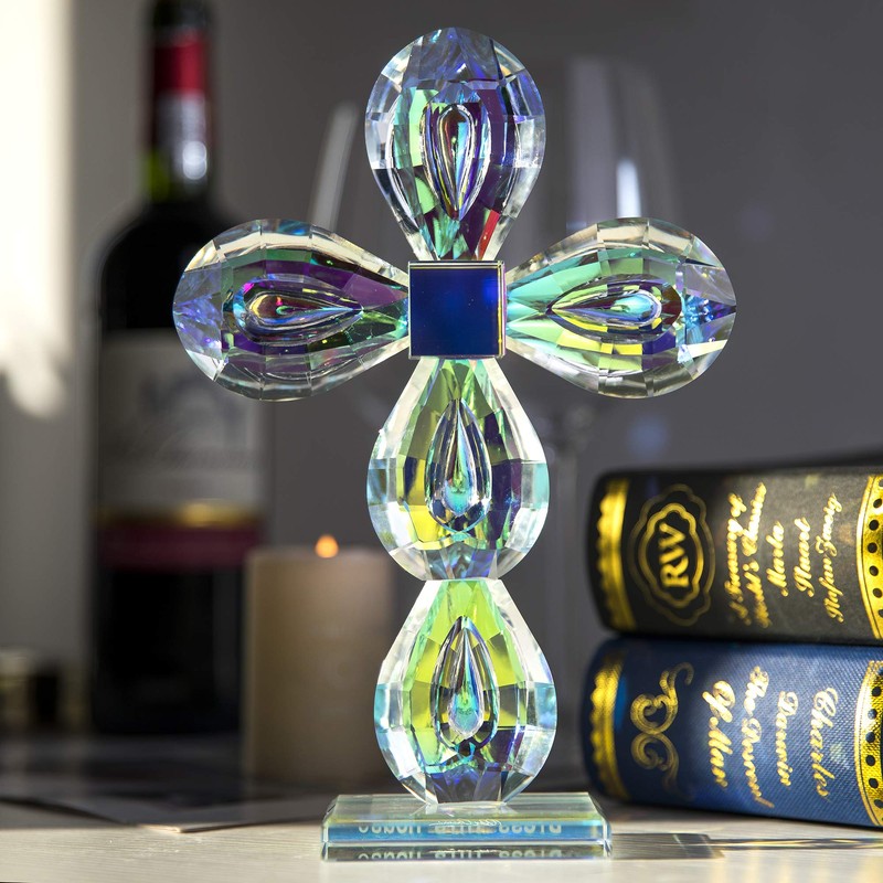 QFkris Standing Cross Crystal Crosses Figurine Tabletop Crosse for Home