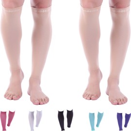 Doc Miller Compression Calf Sleeve for Men & Women, Premium Medical Grade, 20-30mmHg Graduated Support for Running, Calf Tear, Shin Splints, Knee High, Skin/Nude Calf Sleeves, 3X-Large Size, 2 Pair