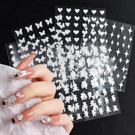 6 Sheets Silver Nail Art Stickers Decals Glitter Nail Supplies 3D Self-Adhesive Nail Decals Glitter Flame Star Butterfly Heart Nail Art Designs Stickers for Women Girls DIY Acrylic Nails Decorations