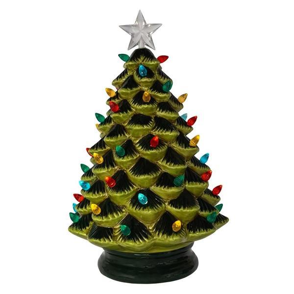 Kurt Adler 14-inch Battery Operated LED Lighted Ceramic Green Tree