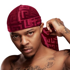 Red by Kiss Bow Wow X Power Wave Premium Pattern Velvet Durag, Soft & Stretchy, Ultimate Compression, Secure Fit & Breathable (Burgundy)