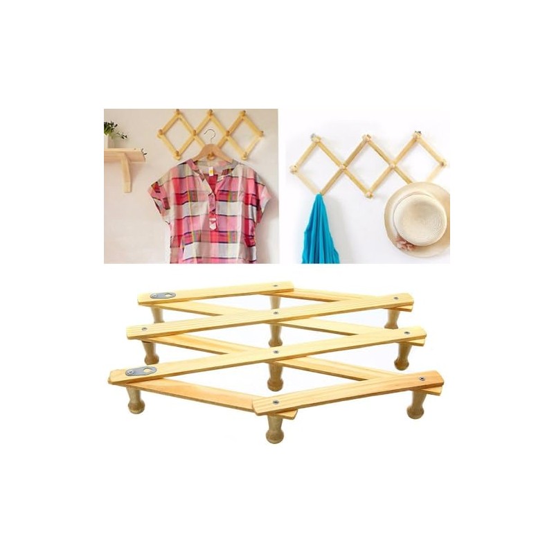 Maestro craft Wooden Wall Hanger, Expandable 10 Peg Coat Rack,