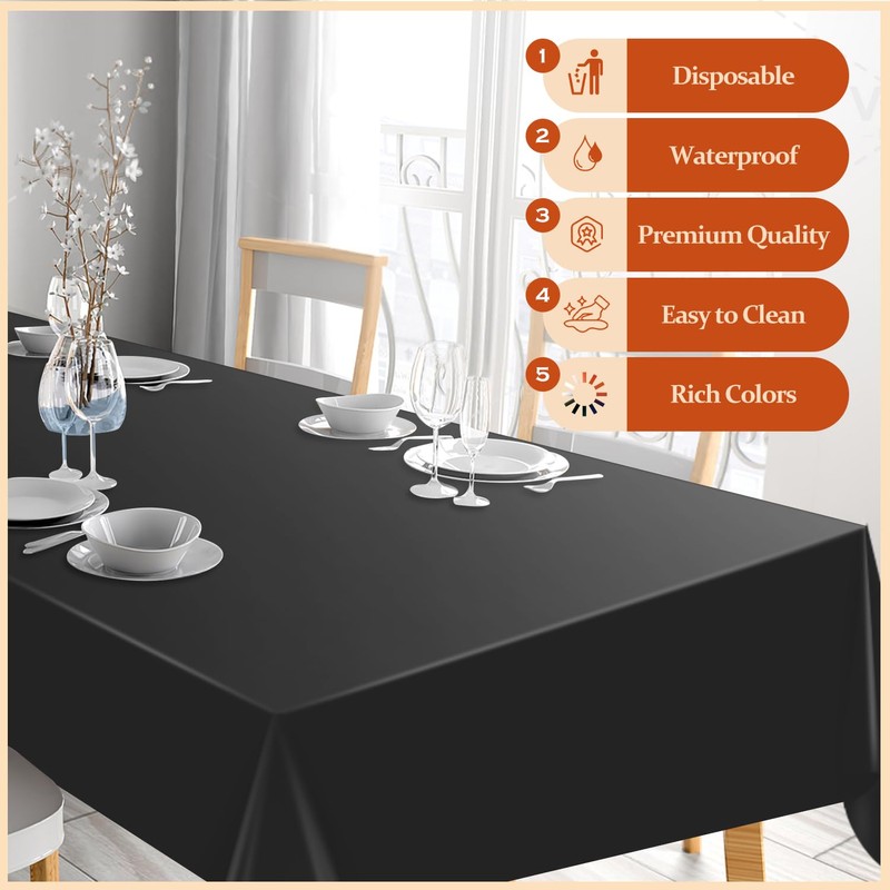 Xnluothsk 20 Pack Black Rectangle Plastic Tablecloth, 54"x 108" Disposable