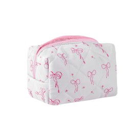 Cute Small Floral Cotton Makeup Bag, Quilted Zipper Pouch with Coquette Bear for Women and Girls, Kawaii Travel Cosmetic Bags for Purse(20Little Purple Bow)