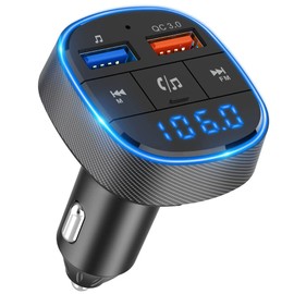 Car FM Transmitter,BexiHi Bluetooth Car Radio Adapter Wireless in-Car Kit with Blue Colorful Light,Siri Voice Assistant, Voltage Detection,Hands-Free Calls, QC3.0 18W Fast Charge, Mp3 Player