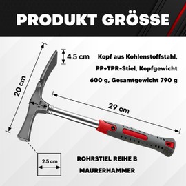 600g Steel Pipe Handle B-Type Brick Hammer