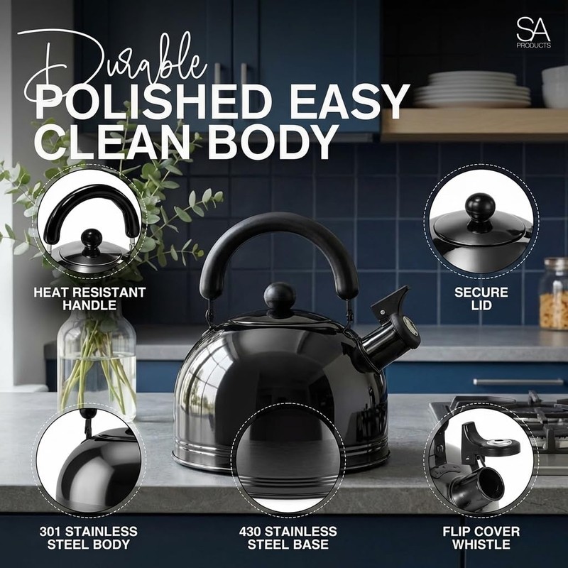 SA Products Camping Kettle 3L - Stainless Steel Whistling Kettle