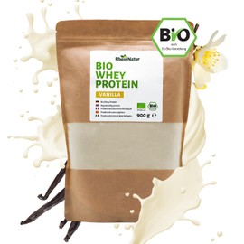 RheinNatur RheinNatur Bio Whey Protein-Pulver Vanille 900 g - Eiweißpulver mit natürlichem Aroma & ohne Soja - 100% Bio Molke-Protein für Proteinshakes