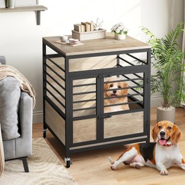 DWVO Dog Crate Furniture, 23.6 Inch Dog Kennel Indoor Furniture End Table for Small Dogs, Modern Decorative Cage Wooden Dogs Crate Furniture with Wheels, Chew-Resistant, Grey