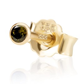 NKlaus Single 2.0 mm 333 Yellow Gold 8 K Stud Earrings Third Ear Studs Replacement Earrings Single Stud Zircon Butterfly Clasp Women Girls, Yellow Gold, Zircon