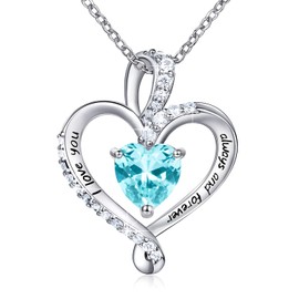 BlingGem Heart Necklaces for Women Birthstone Necklaces for Womens 925 Sterling Silver Necklace Womens Love Pendant Necklace Birthday Valentine's Day Mother's Day Christmas Gifts for Women