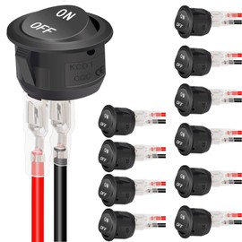 Round Toggle Switch ON-OFF Button Switch 12 V Car Switch SPST Mini Rocker Switch 20 mm 2-pin 6 A/250 V 10 A/125 V AC for Motorcycle, Saloon, Boat with Wire, Pack of 10