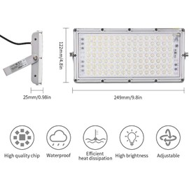 Sararoom 4Pcs 100W LED Flood Light Outdoor, IP65 Waterproof LED Security Lights, 9000LM 6500K Cold White LED Stadium Light, Floodlight Landscape Wall Light for Yard, Street, Parking Lot, Garage