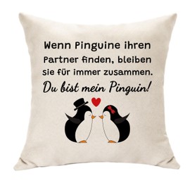 Hasodeo Penguin Gifts for Women Men Cushion Cover 45 x 45 cm Penguin Decorative Cushion Original Gifts for Girlfriend Couple Wife Husband Partner Valentine's Day Anniversary Birthday Gifts (Penguin)