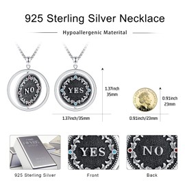 Midir&Etain Yes No Necklace for Women Men Sterling Silver Decision Coin Pendant Necklace Flipping Coin Decision Maker Jewellery Graduation Birthday Gift for Daughter Friends
