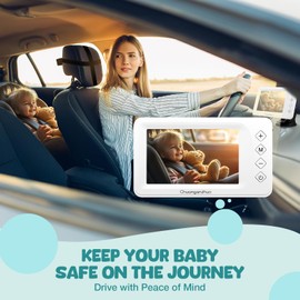 Chuanganzhuo Baby Car Camera with Advanced Night Vision, AHD 1080P 5inch IPS Full View Baby Monitor, Carseat Camera for Kids Infants Rear Facing Mirror, USB Powered, 5inch, Off-White