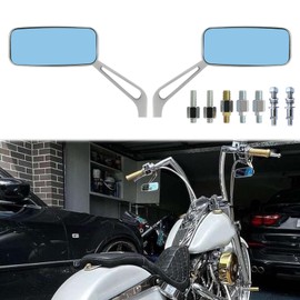 Devilmotor Rectangle Motorcycle Bobber Mirrors Smoke Blue Compatible with Harley Road King Street Glide Sportster Softail Fatboy Cruiser Chopper