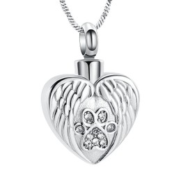Cremation Jewelry Urn Necklace for Ashes for Pet Dog Paw Print Angel Wing Heart Urn Locket Pendant for Dog/Cat