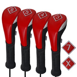 Andux PU Golf Hybrid Club Head Covers with Dial No. Tag Long Neck 4pcs/Set CTMT-04 Red
