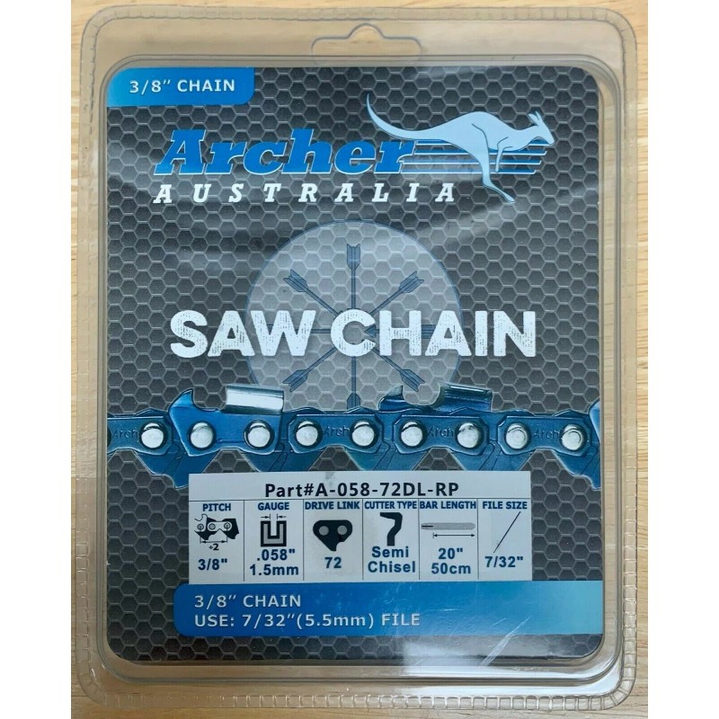 Archer 2 Pack 20" 3/8-058-72DL Ripping Chainsaw Chain replaces 73RD072G