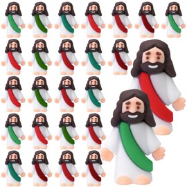 Bememo 25 Pcs Little Jesus Figures Original Design Mini Rubber Jesus Toys to Hide and Seek Religious Party Favors Sunday School Baptism Gifts(Red Green Colors)