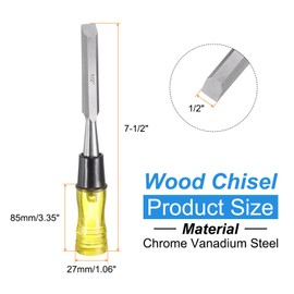 HARFINGTON Wood Chisel 1/2" CRV Steel 7-1/2" Long Beveled Edge Blade PVC High Impact Handle Woodworking Hand Tools with Caps for Carving Furniture Making Carpentry Tools