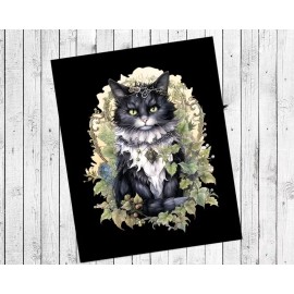 Handmade Black & White VICTORIAN CAT 8x10 CARDSTOCK PRINT, No Frame #1