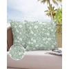 Outdoor Waterproof Pillow Covers Farmhouse Camellia Flower On Sage Green
