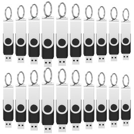 WOOOLKEN USB Stick 4GB Pack of 20 High Speed USB 2.0 Memory Stick Swivel Data Storage Metal Memory Sticks Flash Drive (Black)