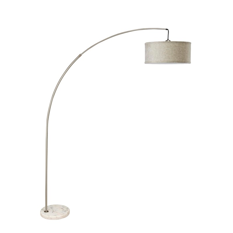 78" Arc Floor Lamp with White Drum Shade, Silver Finish,