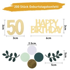 Moorle Birthday Green Gold Confetti, Pack of 200 Table Decoration 50, 50th Birthday Decoration Confetti, Confetti Confetti Birthday Decoration 50th Birthday for Men and Women