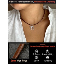 FaithHeart Mens Leather Cord Necklace with Sturdy Stainless Steel Clasp, 16 Inch 2MM Braided Leather Neck Chains for Men Waterproof Necklaces Charms