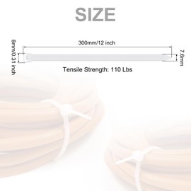 sourcing map 100pcs 300mm/12 110 Lbs Cable Zip Ties Self-Locking Long Nylon Cable Tie Wraps 8mm for Cord Management, White