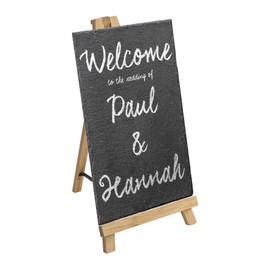 Argon Tableware Easel Stand & Slate Board Set - Pack of 1 - Wooden Easel Display Stand Poster Holder and Natural Slate Sign for Wedding Plans, Welcome Board, Art Posters