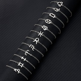 Silver Star Sign Pendant Chain Bracelet - Aries (21st March - 19th April) - Zodiac Constellation Horoscope Celestial Astrology Jewellery - Women Men Gift