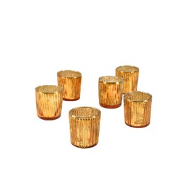 Serene Spaces Living Set of 6 Copper Ribbed Votive Holders, Mercury Glass Finish, Ideal for Weddings, Events, Home Decor, Measures 2.5" Diameter and 2.5" Tall