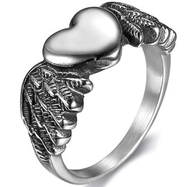 Jude Jewelers Vintage Style Angel Wing Heart Shaped Wedding Band Cocktail Party Promise Ring (Silver, 5)