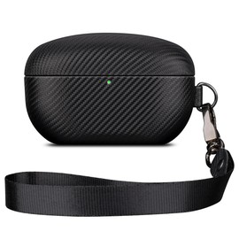 HAOBOBRO Carbon Fibre Texture Compatible with Sony WF-1000XM5 Case (2023) - Polyurethane Leather Case with Lanyard - Protective Case Compatible with Sony Earbuds WF1000XM5 - Black Cover
