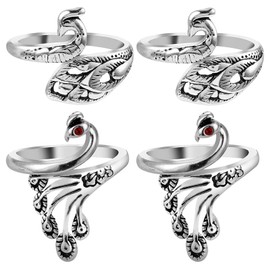 4 Pack Adjustable Knitting Rings Crochet, Opening Finger Thimble Yarn Holder Loop Ring Crocheting Counter Kit Stitch Peacock Pattern Markers Tags Pins for DIY Craft Accessories