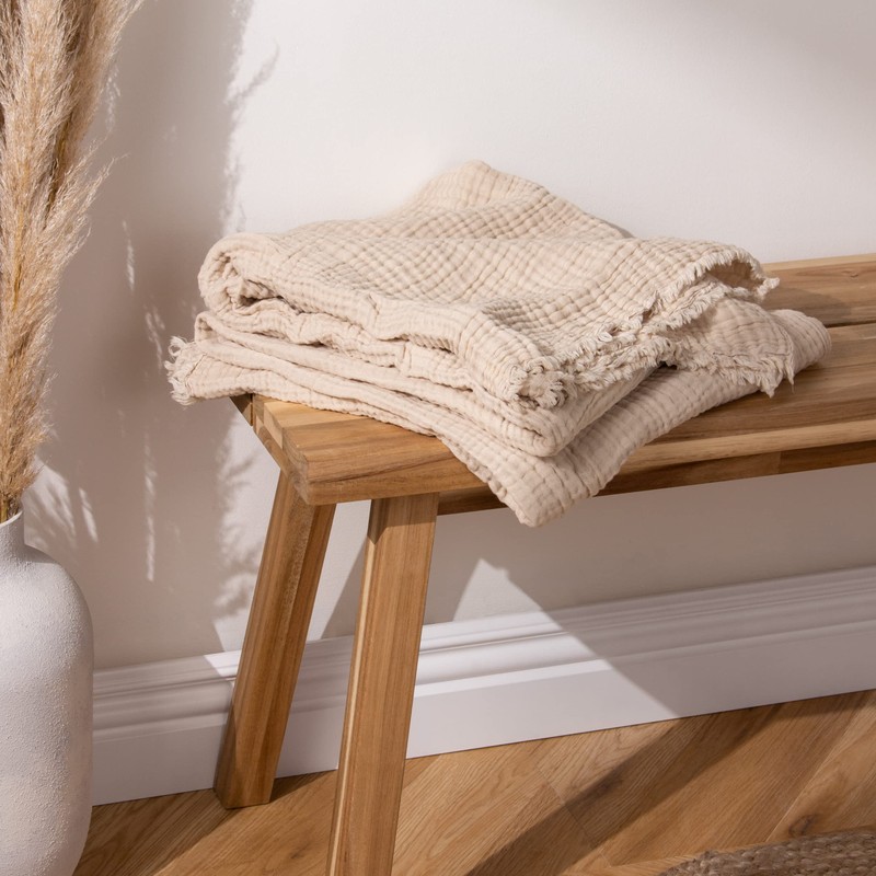 Yard Lark Crinkle Cotton Throw, Natural, 130 x 180cm