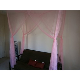 OctoRose Twin Size 4 Poster Bed Canopy Mosquito Net Insect Netting (Pink)