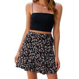 Floral Cover Up Skirts for Swimwear Women Tie Up Waist Beach Wrap Skirt Black Medium