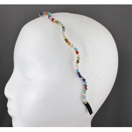 beaded skinny headband narrow metal hair band multicolor bead squiggle 1/8 inch wide