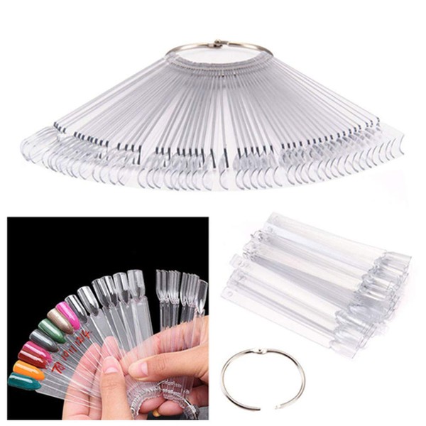 Pinkiou 1 Set Total 50 Tips Clear Nail Swatches Sticks Nail Art Supplies for Nail Art Polish Display and Home DIY, Transparent
