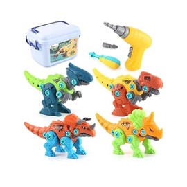 Ameon Take Apart Dinosaur Set with 4 Dinosaur and Drills - STEM Educational Toy for Boys and Girls Ages 3-5, Includes Storage Box
