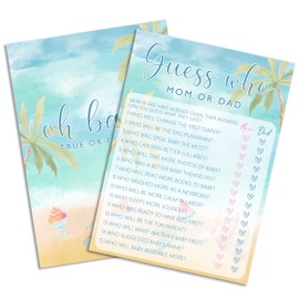 patcate Summer Beach Baby Shower Games, Blue Ocean Baby Shower Decorations, 5x7 in & 25 Pcs Guess Who Mom or Dad Game Set, Gender Neutral Party Supplies & Favor-A05